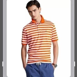 Polo Ralph Lauren Classic Fit Soft Cotton Striped Polo Shirt Orange/white Sz XXL